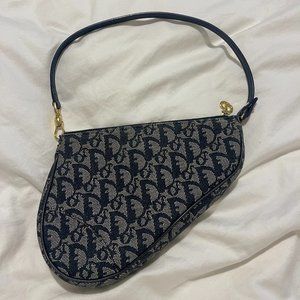 Christian Dior Vintage Saddle Bag Diorissimo Canvas Trotter Mini Blue